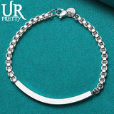 925 Sterling Silver Square Tube Chain Bracelet for Women