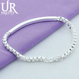 925 Silver Box Tube Chain Bracelet for Women