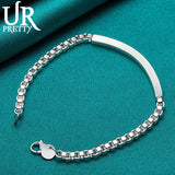 925 Sterling Silver Square Tube Chain Bracelet for Women