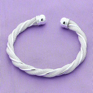 925 Silver Braided Mesh Adjustable Bangle Bracelet for Women