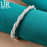 925 Silver Braided Mesh Wide Bangle Bracelet For Women
