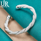 925 Silver Braided Mesh Adjustable Bangle Bracelet for Women
