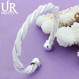 925 Silver Braided Mesh Adjustable Bangle Bracelet for Women