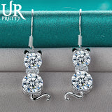925 Silver Cat Zircon Drop Earrings Wedding Engagement Party Jewelry