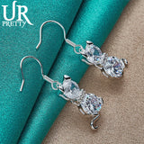 925 Silver Cat Zircon Drop Earrings Wedding Engagement Party Jewelry