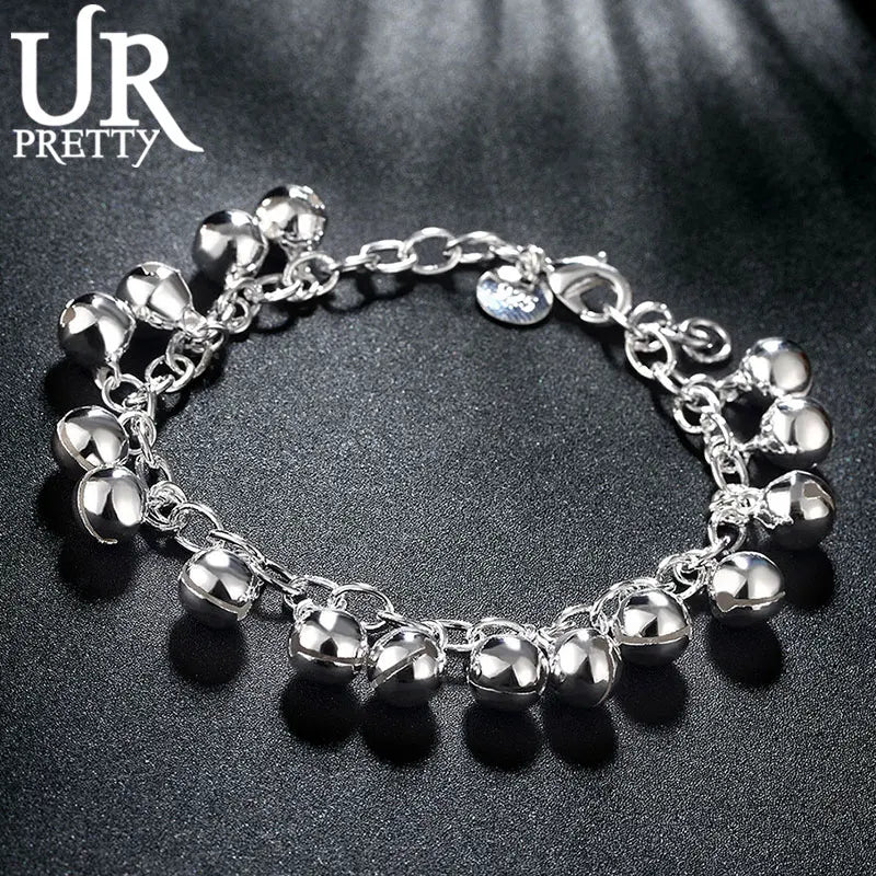 925 Silver Charm Bell Chain Bracelet For Women