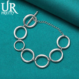 925 Sterling Silver Circle Chain Bracelet Wedding Party Engagement