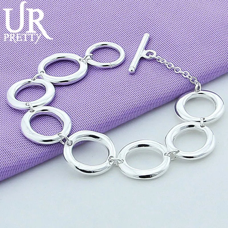 925 Sterling Silver Circle Chain Bracelet Wedding Party Engagement