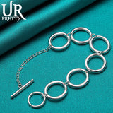 925 Silver Circle Chain Bracelet Men Women Wedding Party Jewelry