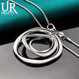 925 Silver Circle Pendant Necklace Snake Chain Wedding Jewelry