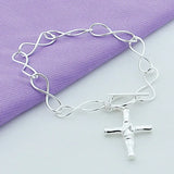 925 Silver Cross Charm Bracelet w/ OT Buckle for Wedding, Pendant Jewelry Gift
