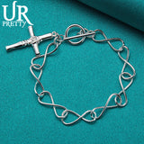 925 Silver Cross Charm Bracelet w/ OT Buckle for Wedding, Pendant Jewelry Gift