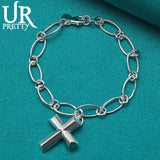 925 Sterling Silver Cross Oval Multi-Circle Chain Bracelet