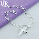 925 Silver Cross Oval Multi-Circle Chain Bracelet for Men Women