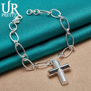 925 Sterling Silver Cross Oval Multi-Circle Chain Bracelet