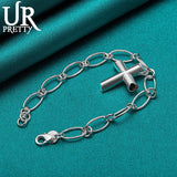 925 Sterling Silver Cross Oval Multi-Circle Chain Bracelet