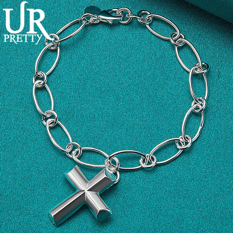 925 Sterling Silver Cross Oval Multi-Circle Chain Bracelet