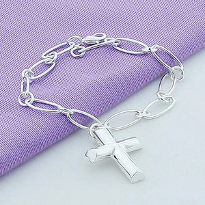 925 Silver Cross Oval Multi-Circle Chain Bracelet for Men Women