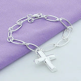 925 Silver Cross Oval Multi-Circle Chain Bracelet for Men Women