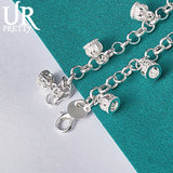 925 Silver Crown Pendant Chain Bracelet for Women