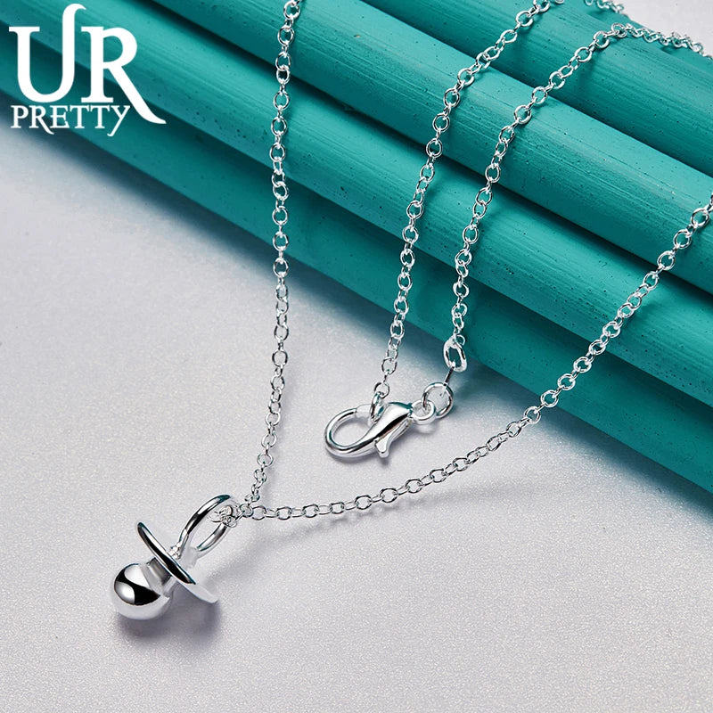 925 Silver Pacifier Pendant Necklace Chain for Women