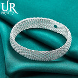 925 Silver Mesh Bangle Bracelet Wedding Engagement Party Gift