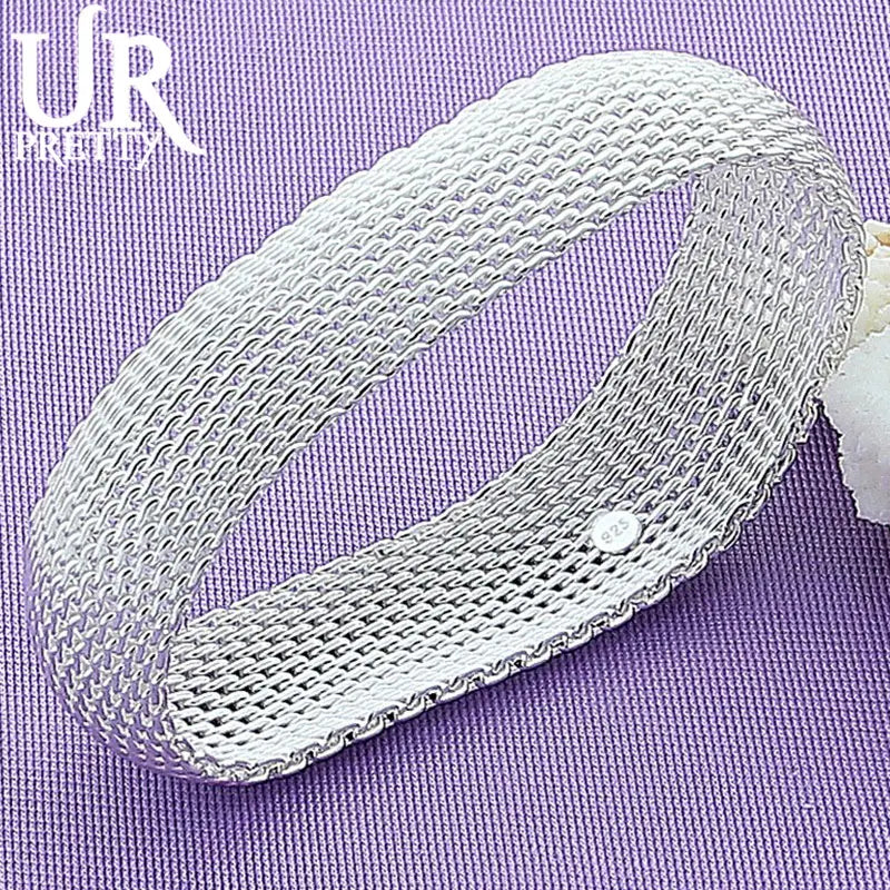 925 Silver Mesh Bangle Bracelet Wedding Engagement Party Gift
