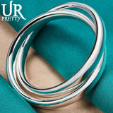 925 Sterling Silver Double Circle Bangle Bracelet Wedding Jewelry
