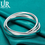 925 Sterling Silver Double Circle Bangle Bracelet Wedding Jewelry