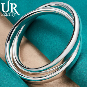 925 Silver Double Circle Bangle Bracelet Wedding Engagement Party