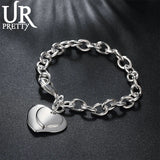925 Silver Double Heart Pendant Bracelet Wedding Jewelry Gift