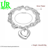 925 Silver Double Heart Pendant Bracelet Wedding Jewelry Gift