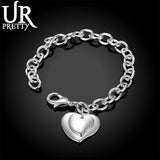 925 Silver Double Heart Pendant Bracelet Wedding Jewelry Gift