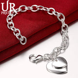 925 Silver Double Heart Pendant Bracelet Wedding Jewelry Gift