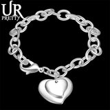 925 Silver Double Heart Pendant Bracelet Wedding Jewelry Gift