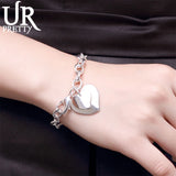 925 Silver Double Heart Pendant Bracelet Wedding Jewelry Gift