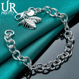 925 Silver Double Leaf Chain Bracelet Wedding Engagement Charm Jewelry