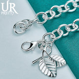 925 Silver Double Leaf Chain Bracelet Wedding Engagement Charm Jewelry