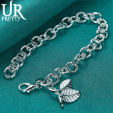 925 Silver Double Leaf Chain Bracelet Wedding Engagement Charm Jewelry