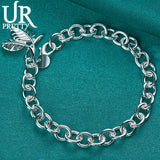 925 Silver Double Leaf Chain Bracelet Wedding Engagement Charm Jewelry