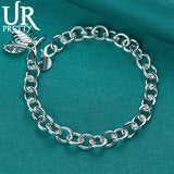 925 Silver Double Leaf Chain Bracelet Wedding Engagement Charm Jewelry