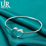 925 Silver Heart Bangle Bracelet For Women