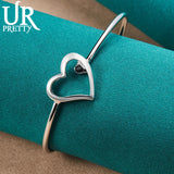925 Silver Heart Bangle Bracelet For Women
