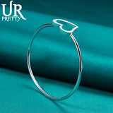 925 Silver Double Heart Bangle Bracelet For Women Charm Jewelry Gift
