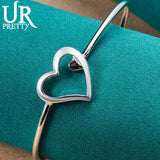 925 Silver Heart Bangle Bracelet For Women