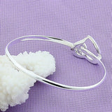 925 Silver Double Heart Bangle Bracelet For Women Charm Jewelry Gift