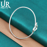 925 Silver Heart Bangle Bracelet For Women