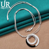 925 Silver Double Ring Pendant Chain Necklace 16-Inch