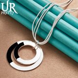 925 Silver Double Ring Pendant Chain Necklace 16-Inch