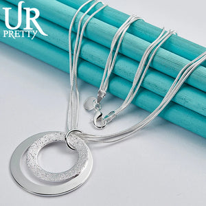 925 Silver Double Ring Pendant Chain Necklace 16-Inch